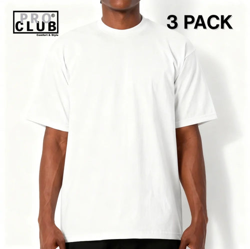 3 PACK Pro Club Men's Heavyweight Cotton Short Sleeve Crew Neck T-Shirt