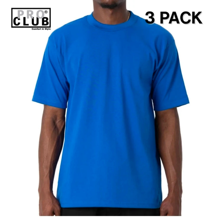 3 PACK Pro Club Men's Heavyweight Cotton Short Sleeve Crew Neck T-Shirt