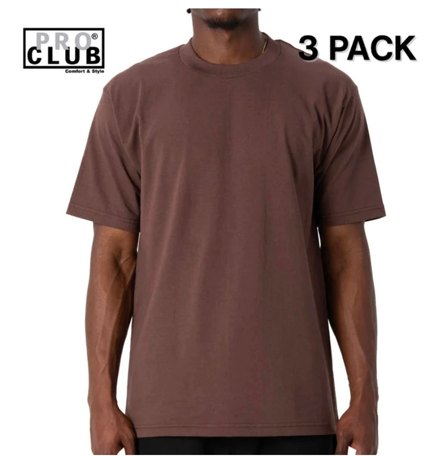 3 PACK Pro Club Men's Heavyweight Cotton Short Sleeve Crew Neck T-Shirt