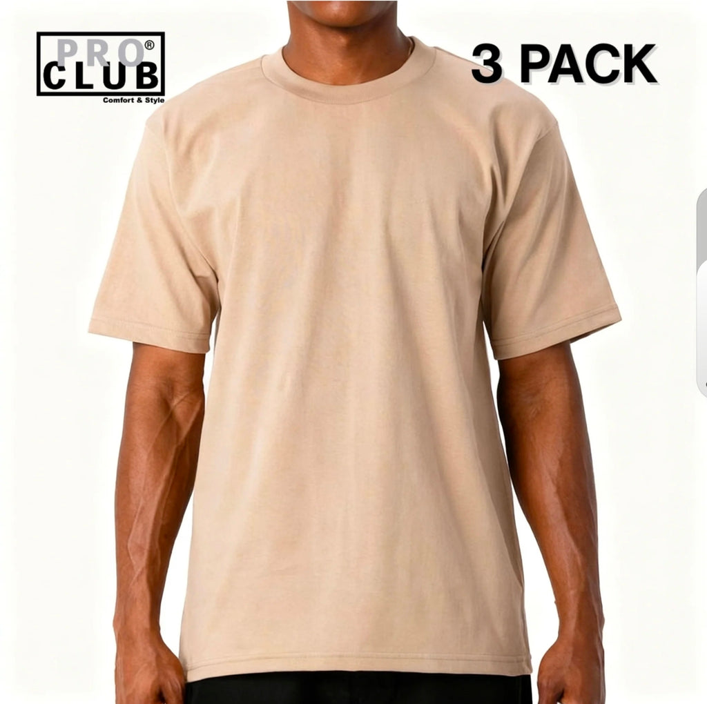 3 PACK Pro Club Men's Heavyweight Cotton Short Sleeve Crew Neck T-Shirt