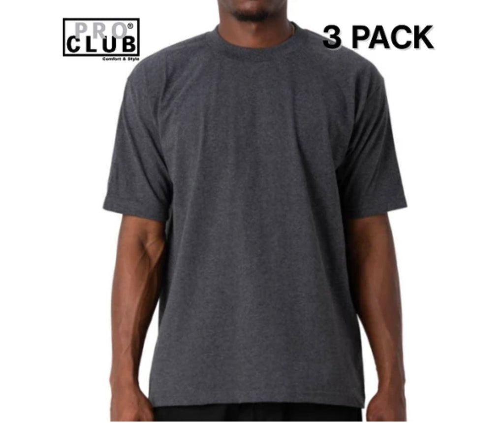 3 PACK Pro Club Men's Heavyweight Cotton Short Sleeve Crew Neck T-Shirt