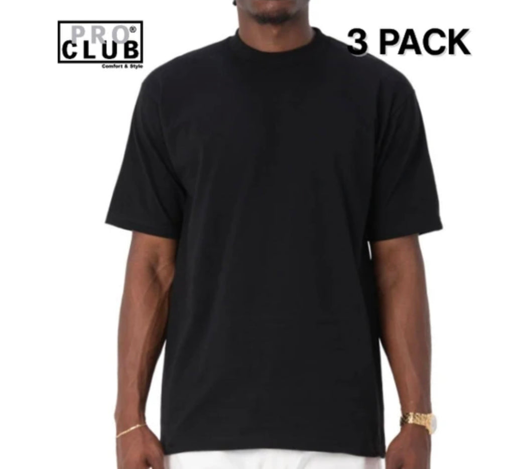 3 PACK Pro Club Men's Heavyweight Cotton Short Sleeve Crew Neck T-Shirt