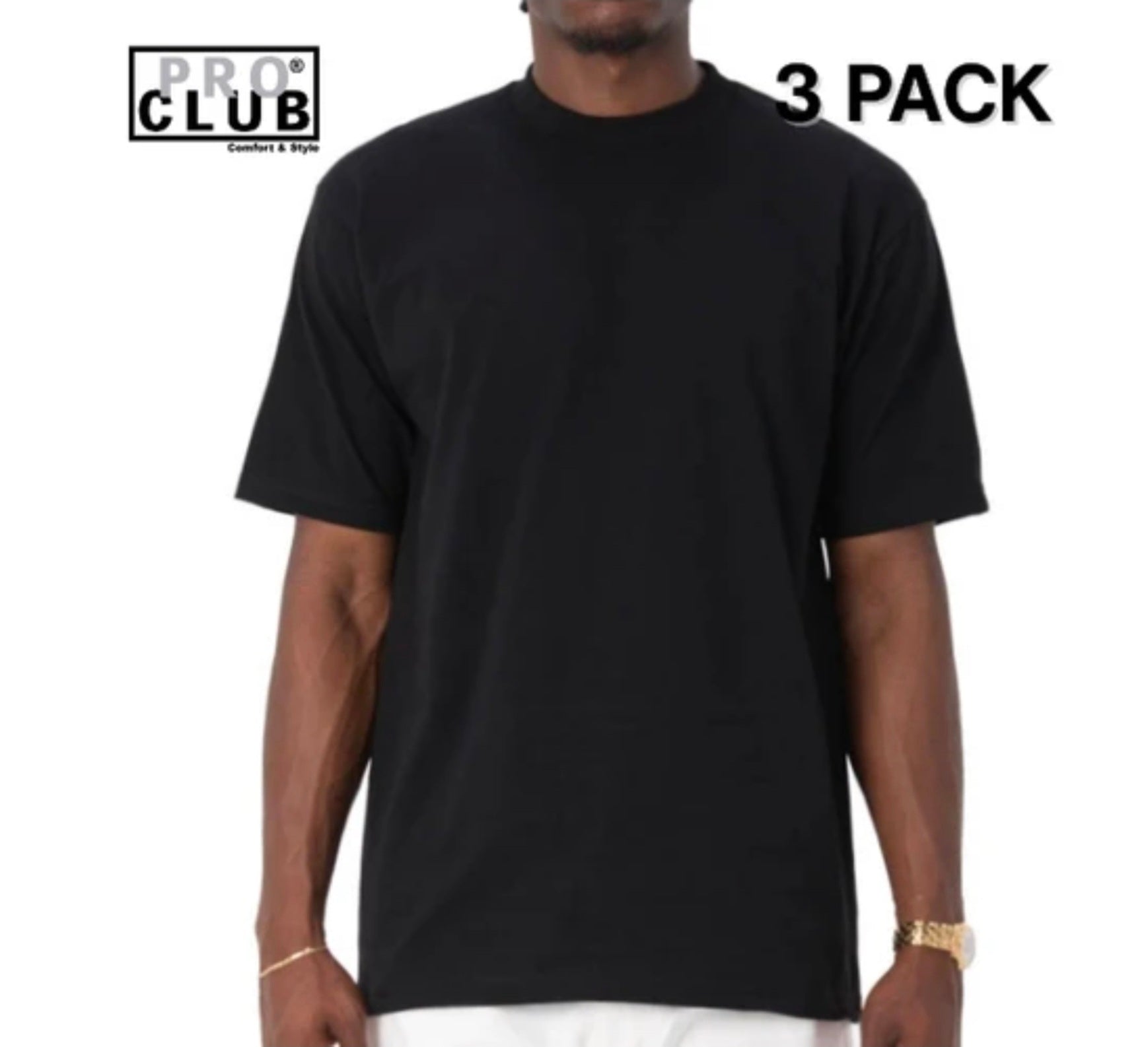 3 PACK Pro Club Men's Heavyweight Cotton Short Sleeve Crew Neck T-Shirt