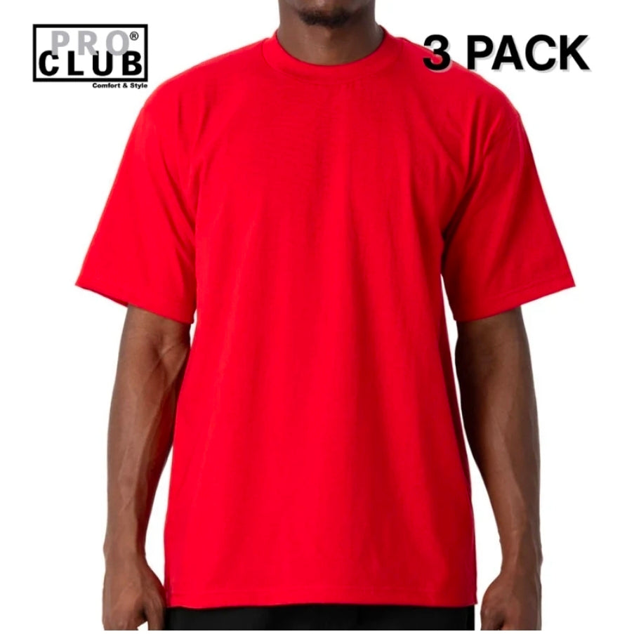 3 PACK Pro Club Men's Heavyweight Cotton Short Sleeve Crew Neck T-Shirt