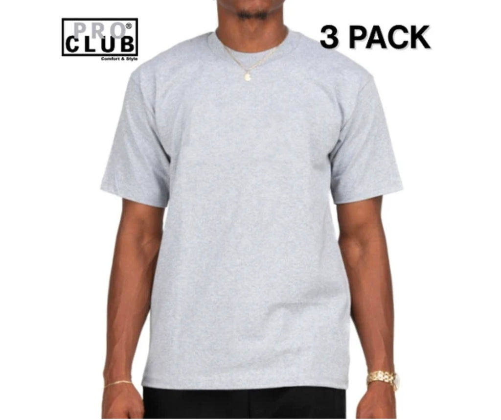 3 PACK Pro Club Men's Heavyweight Cotton Short Sleeve Crew Neck T-Shirt