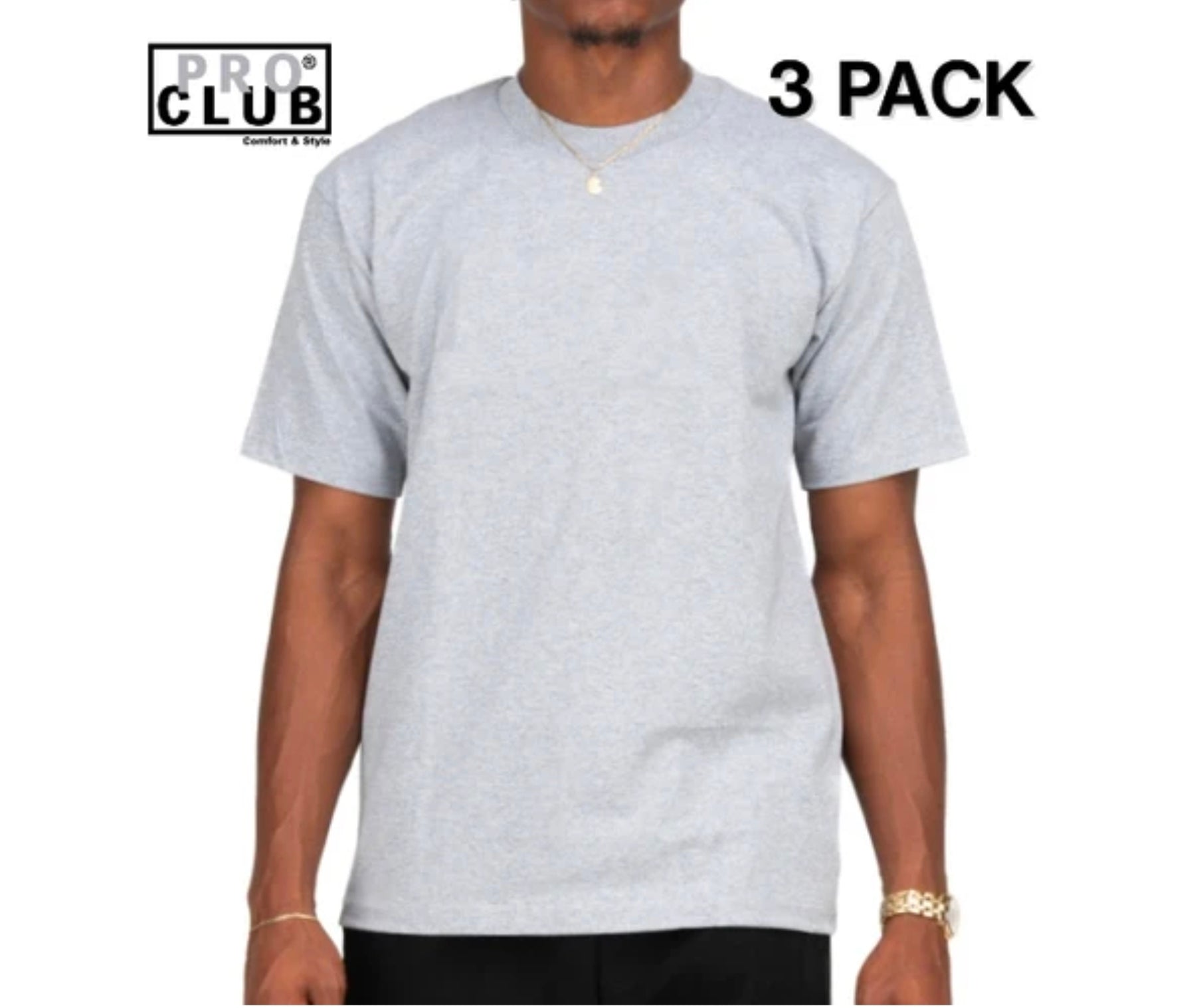 3 PACK Pro Club Men's Heavyweight Cotton Short Sleeve Crew Neck T-Shirt