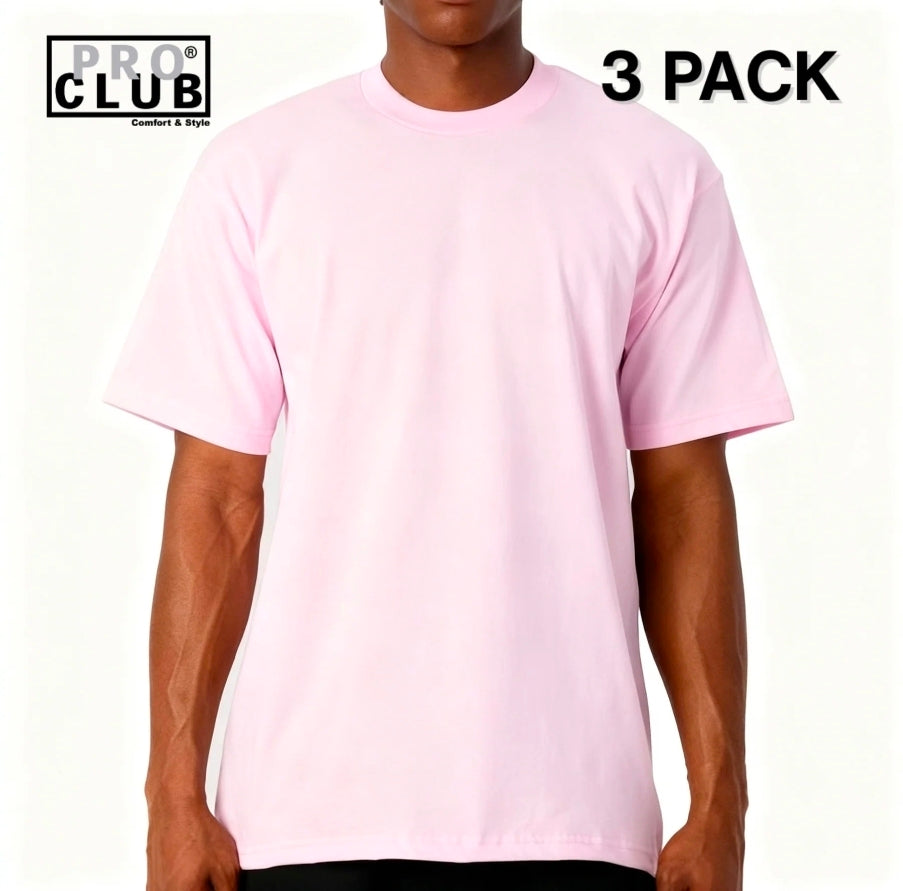 3 PACK Pro Club Men's Heavyweight Cotton Short Sleeve Crew Neck T-Shirt