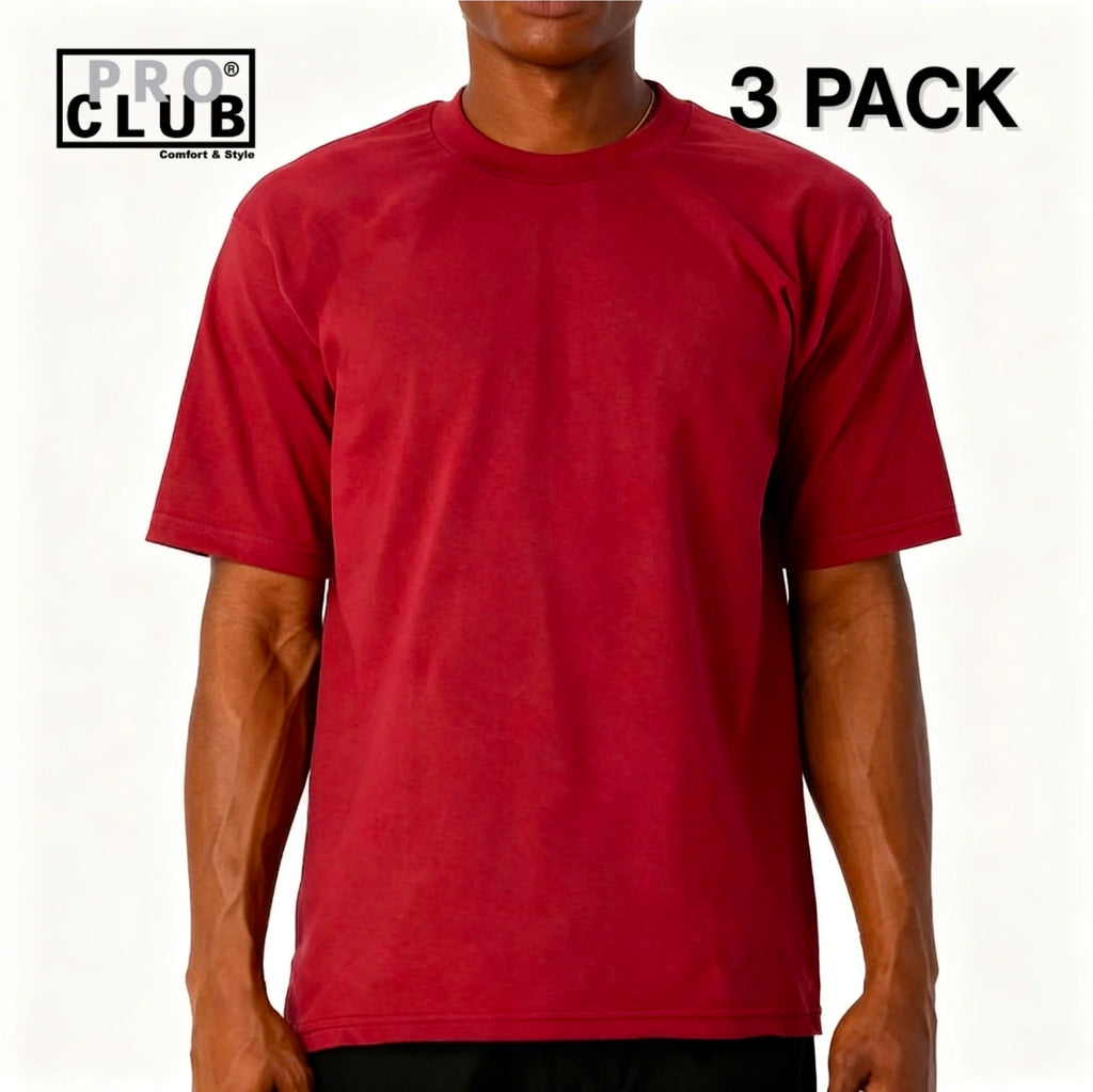 3 PACK Pro Club Men's Heavyweight Cotton Short Sleeve Crew Neck T-Shirt
